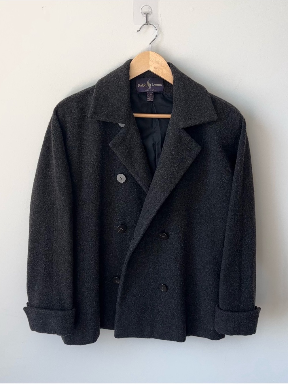 Ralph Lauren Purple Label 100% Cashmere Double Breasted Peacoat Sz 10 Collection